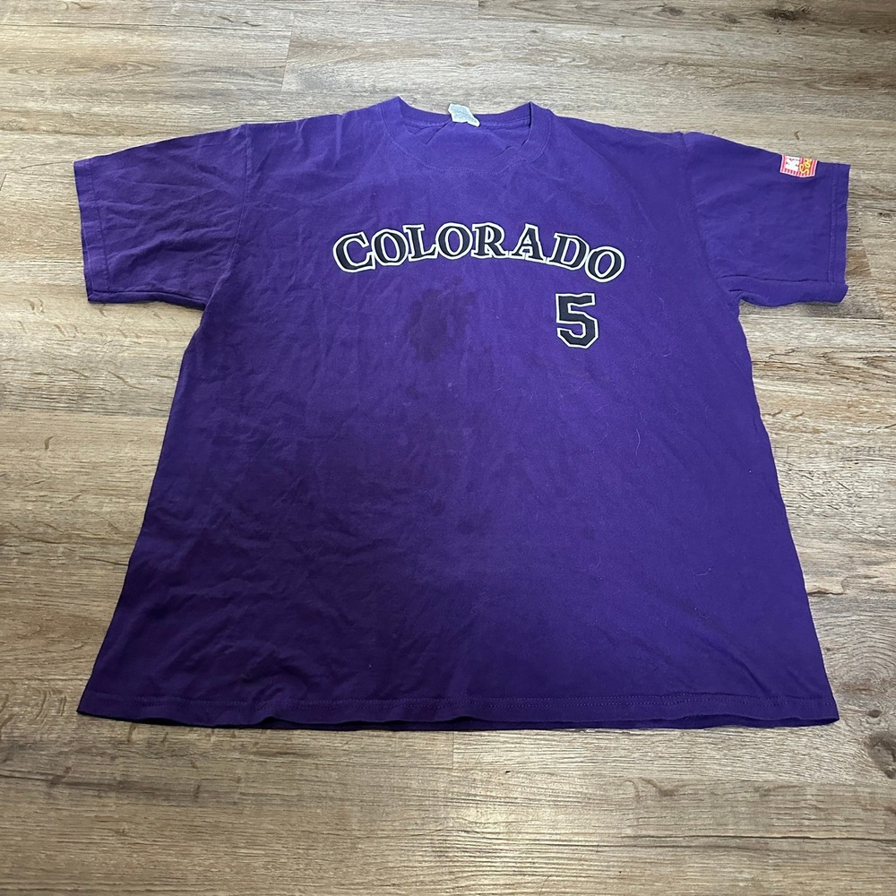 Jerzees Mens Colorado Gonzalez 5 Purple Graphic T-Shirt Cotton Large